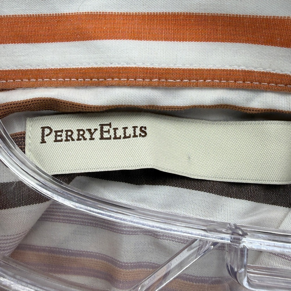 Perry Ellis Mens Melon Orange Diagonal Stripe Button Down Shirt Large NWT - Picture 7 of 8